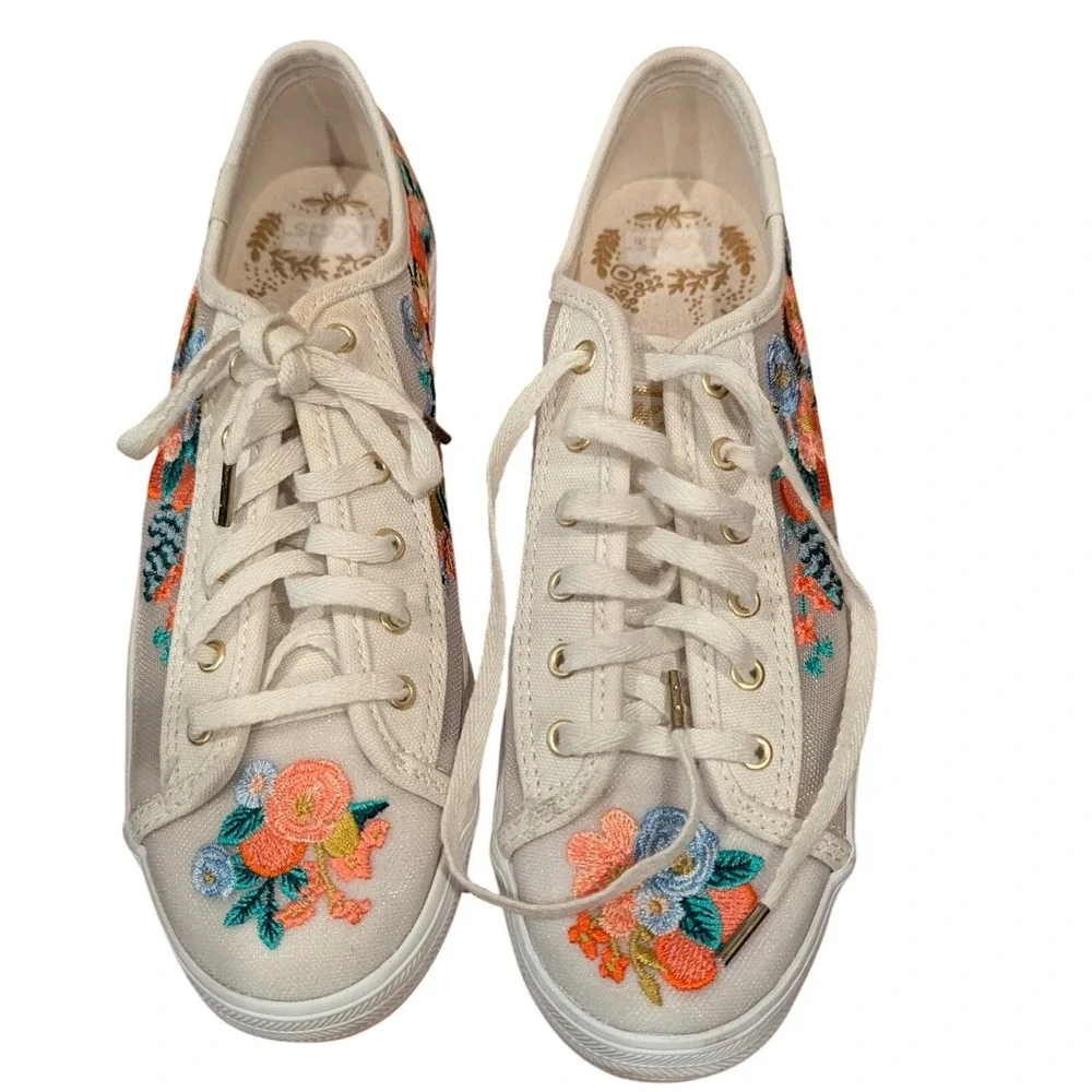Keds x Rifle Paper Co Triple Up Sneakers 7 Mesh Floral Embroidered Platform